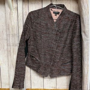 Ann Taylor | black burgundy Tweed Moto Jacket 8